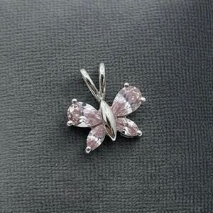 Sterling Silver Butterfly with Pink “Diamonds” Pendant